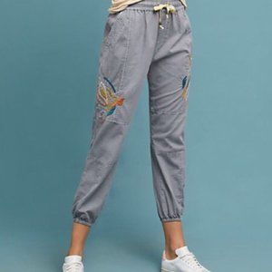 Anthropologie grey embroidered joggers size small